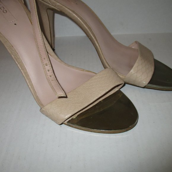 *ALDO Cream Ivory Ankle Strap Slingbacks Textured Open Toe - Picture 3 of 10
